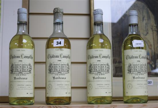 Four bottles of Chateau Lamothe, Bordeaux, 1986.
